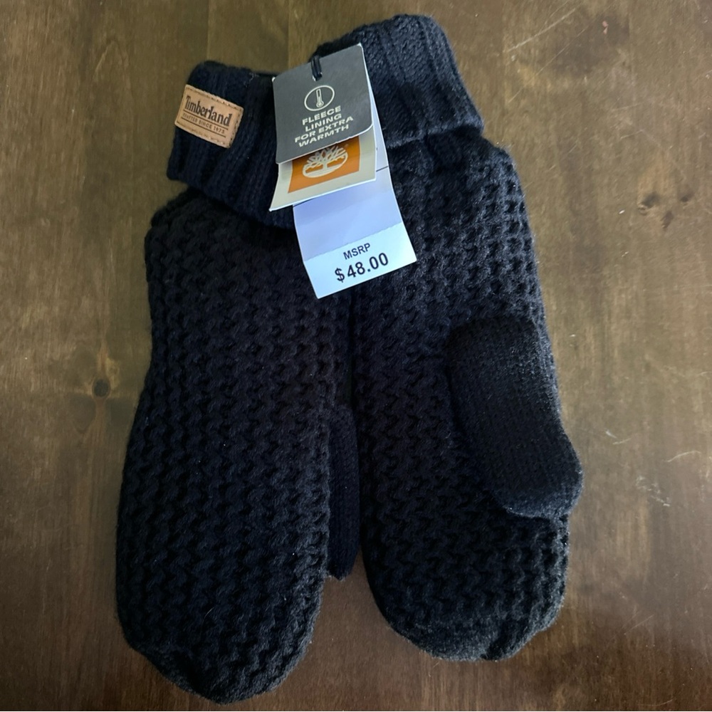 Timberland Womens Winter Gloves Knit Black Fleece Lining Cozy Warm OS 🖤